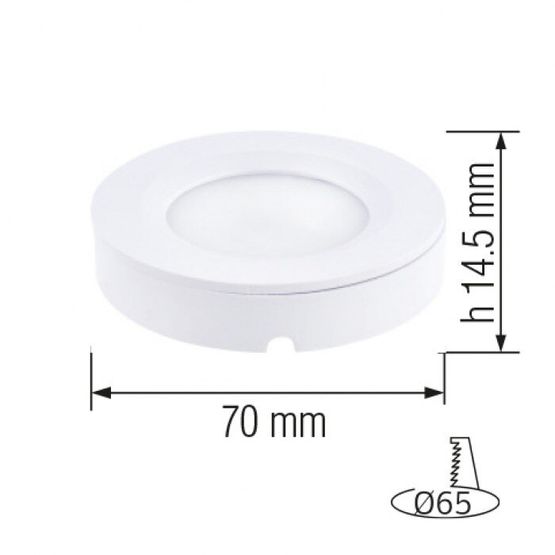 Світильник врізний/накладний круг d-70 SMD LED 3W білий LUNA HOROZ, Ø65, 016-041-0003-030, 4200
