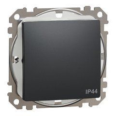 Одноклавішний вимикач, 10АX, IP44, чорний, Sedna Design & Elements