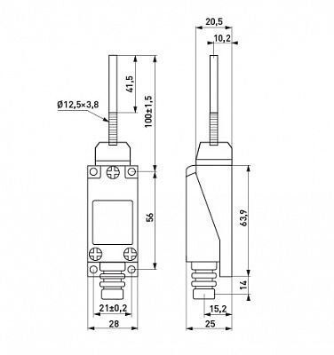 Выключатель концевой e.limitswitch.07, 5А, 1NO+1NC, рычаг-эксцентрик с пластиковым наконечником