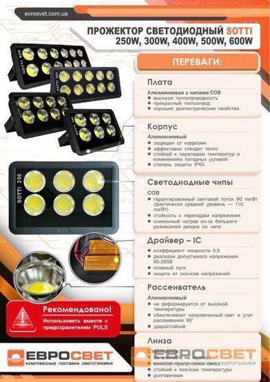 Прожектор светодиодный 400Вт SOTTI-400 6400К IP65, 000055276, 6400