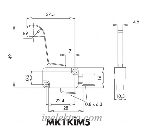 Мікро-вимикач MK1KIM5 з довгим вигнутим металевим важілем EMAS