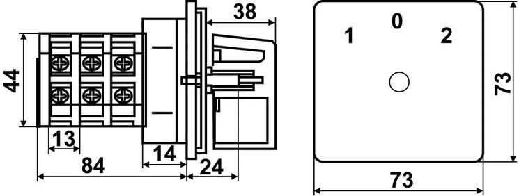 Перемикач пакетний типу ПКП Е9 16А/2.832 (1-0-2 2 полюса)