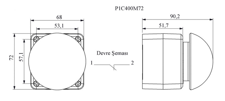 P1C400M-72 Пост с кнопкой грибок без фиксации d=72mm (1НЗ) EMAS