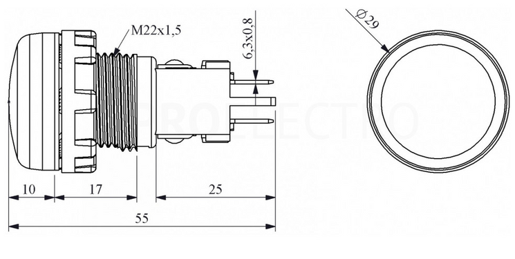 S224S Сигнальна арматура 22мм з різьбою та затисками лампа неонова 220В жовта, EMAS