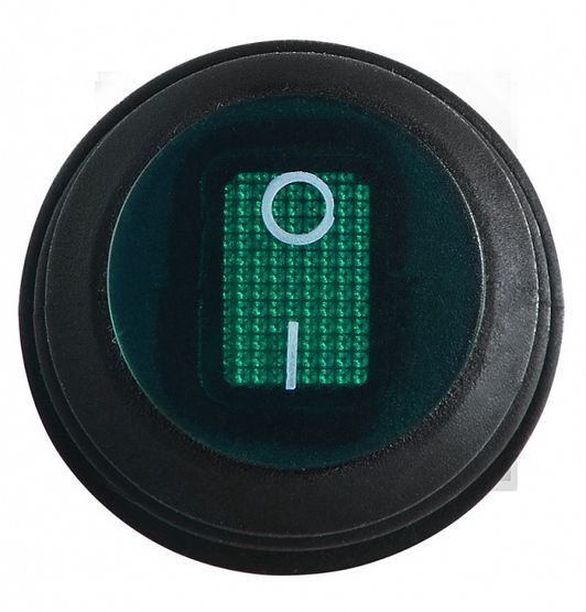 KCD1-5-101WN GR/B 220V Перемикач 1 клав.круглий вологозах. зелений з підсвічуванням