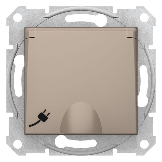 Розетка с заземлением со шторками и крышкой, самозажимные контакты Титан SDN3100468 Титан Sedna Schneider, 7366