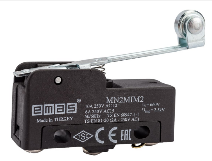 Мини-выключатель с металлическим роликом на длинном рычаге MN2MIM2, EMAS