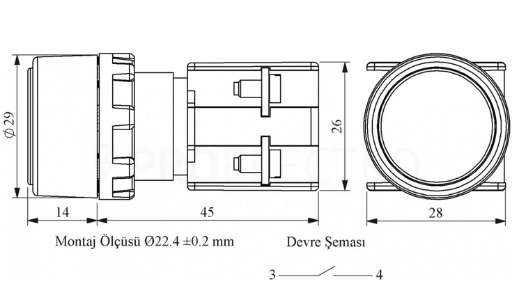 Кнопка нажимна KB34DK кругла (1Н0) червона EMAS