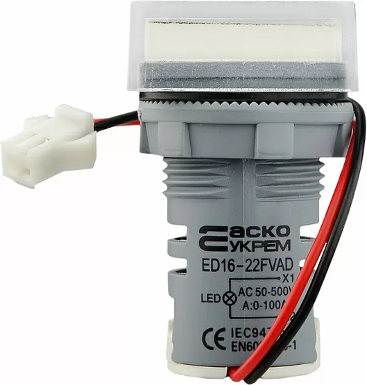 Квадратний цифровий вимірювач універсальний струму+напруги ED16-22 FVAD 0-100A, 50-500В (білий)