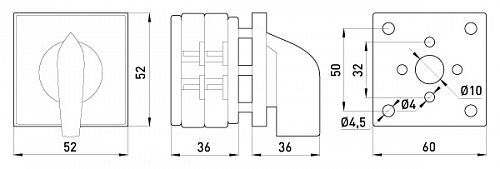 Пакетний перемикач LK16/2.211-ZP/45 щитовий, з передньою панеллю, 3p, 0-1, 16А