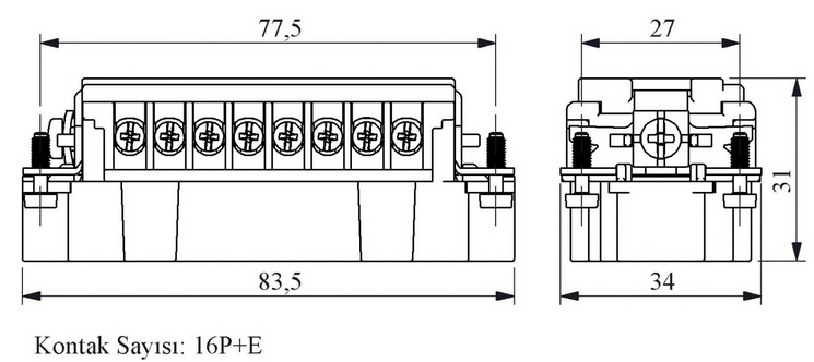 Вилка EB016CF00 без корпусу 16 виводів (нумерація 1-16) EMAS