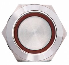 TYJ 19-371 Кнопка металева пласка з фіксац. 1NO+1NC, з підсвічуванням, червона 220V.
