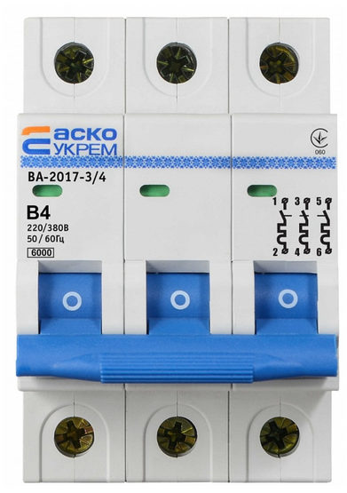 Автоматичний вимикач УКРЕМ ВА-2017/B 3р 4А АСКО