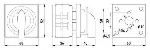 Пакетний перемикач LK16/2.211-ZК/45 щитовий, з передньою панеллю (під пломбування), 3p, 0-1, 16А