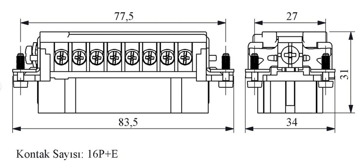 Розетка EB016CP00 без корпусу 16 виводів (нумерація 1-16) EMAS