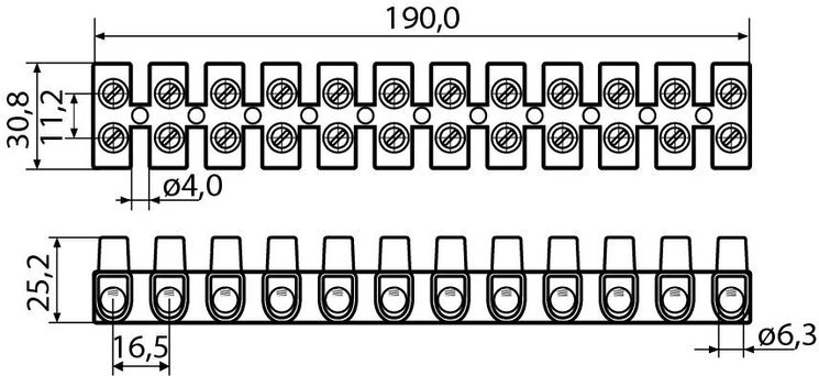 Клемні колодки 25 мм2 / 60А (тип W), 13006