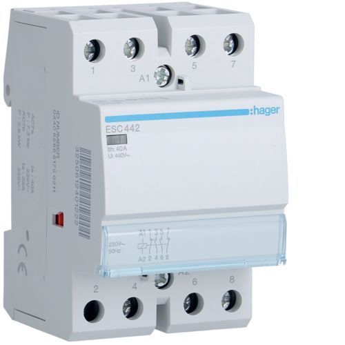 Контактор ESC442 40А, 2НО+2НЗ, 230В модульний Hager, 3677, 230V АС