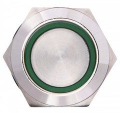 TYJ 19-372 Кнопка металева пласка з фіксац. 2NO+2NC, з підсвічуванням, зелена 220V.