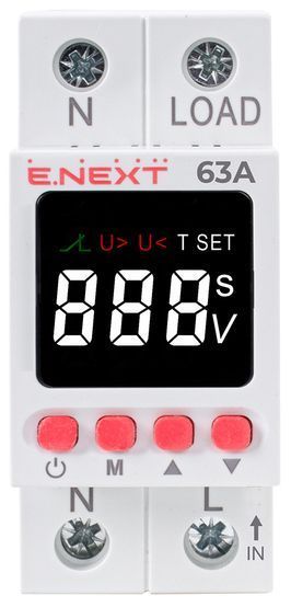 Реле контроля напряжения однофазное 63А с индикацией e.control.v63 (2 модуля) E.NEXT