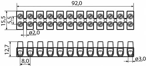 Клемні колодки 4 мм2 / 3А чорна (тип W), 13008