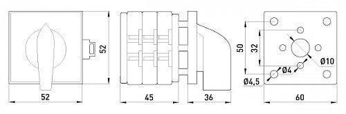 Пакетный переключатель LK16/3.323-SP/45 щитовой, на DIN - рейку, 3p, 1-0-2, 16А