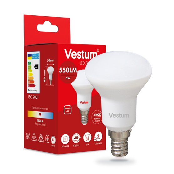 Світлодіодна лампа Vestum R50 6W 4100K 220V E14 1-VS-1402, 4100, 1000