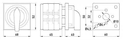 Пакетний перемикач LK16/3.323-ZК/45 щитовий, з передньою панеллю (під пломбування), 3p, 1-0-2, 16А