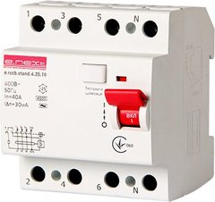 Выключатель дифференциального тока e.rccb.stand.4.25.10 4р, 25А, 10mA