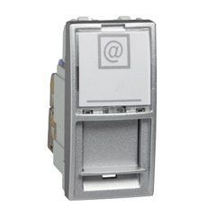 Розетка компьютерная RJ45 (Kat 6) FTP 1М Алюминий MGU3.416.30 UNICA Schneider, 7929, Алюминий