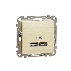 Двойная USB-розеткатипу А+С,Sedna Design & Elements, Береза - имитация дерева, SDD180402 Schneider