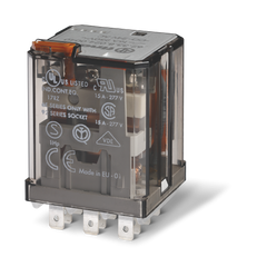 Реле 3CO 16A 230В AC; AgCdO; силовое; блок.кн.тест + мех.индикатор; розетка S92/ Faston187; RT I Finder