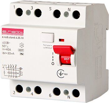 Выключатель дифференциального тока e.rccb.stand.4.25.10 4р, 25А, 10mA
