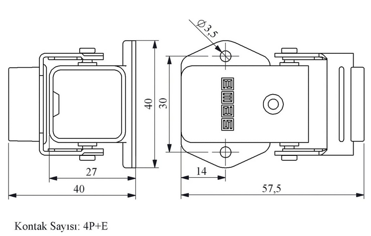 Корпус EBM05GE46 пустий стац., бокове введення, мет. фікс. (5 виводів) EMAS