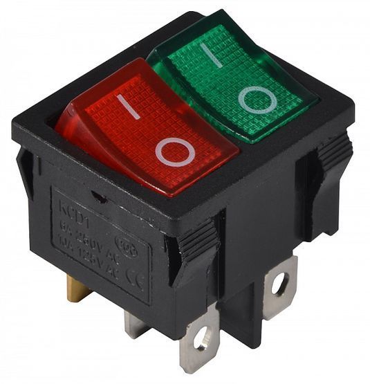 KCD1-6-2101N GR+R/B 220V Перемикач 2 клав. зелений+червоний з підсвічуванням