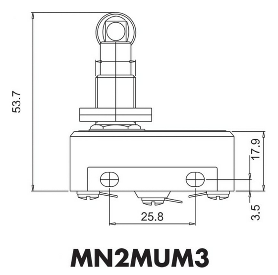 Мини-выключатель под пайку MN2MUM3 с металлическим роликом с продольной осью на стержне EMAS