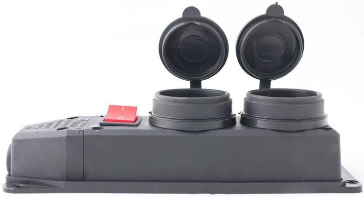 Розетка подвійна з захисною кришкою каучукова e.socket.rubber.029.2.16.s, з з/к, 16А, з вимикачем