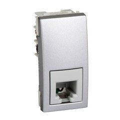 Телефонная розетка RJ11. 4 контакта под винт 1М Алюминий MGU3.490.30 UNICA Schneider, 8013, Алюминий