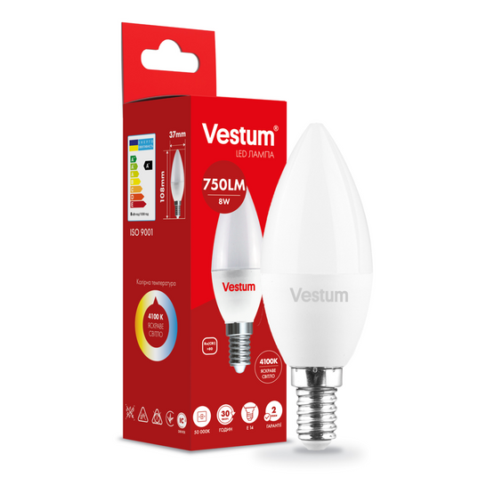 Світлодіодна лампа Vestum C37 8W 4100K 220V E14 1-VS-1311, 4100