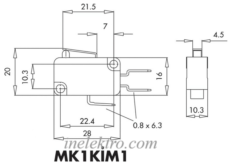 Мікро-вимикач MK1KIM1 з коротким металевим важілем EMAS