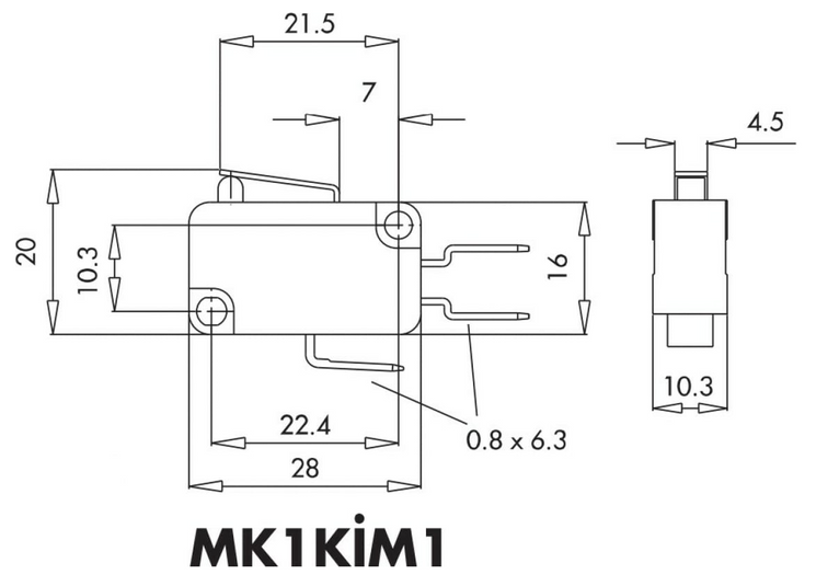 Мікро-вимикач MK1KIM1 з коротким металевим важілем EMAS