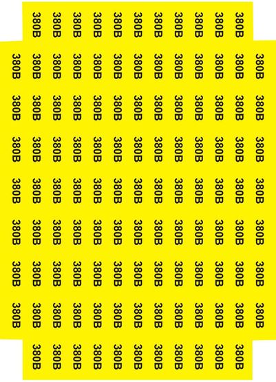 Знак "380 В" жовтий 45х22 (на аркуші 113 шт)