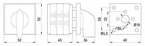 Пакетний перемикач LK16/3.325-ZP/45 щитовий, з передньою панеллю, L-0-P, 16А