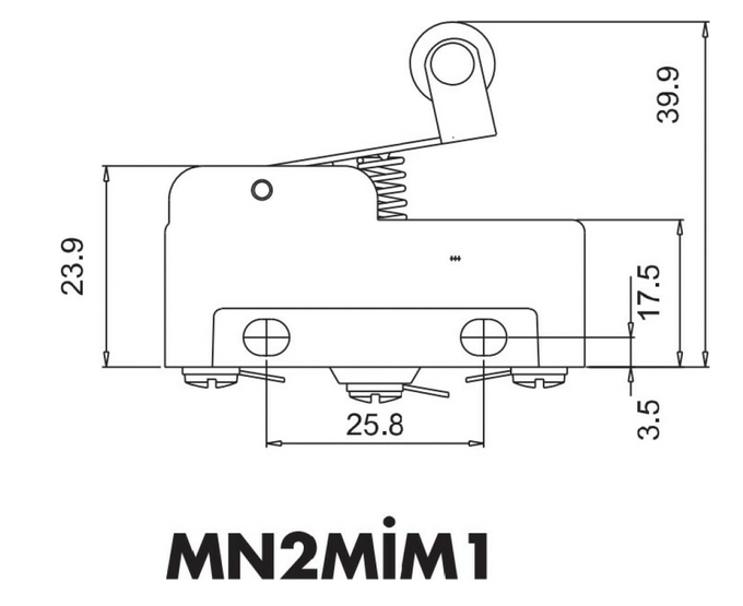 Мини-выключатель под пайку MN2MIM1 с металлическим роликом на коротком рычаге EMAS