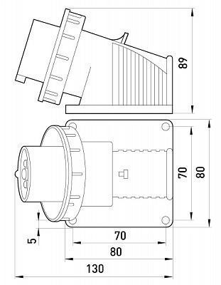 Силовая вилка стационарная 3Р+N+Z, 400В, 16А,IP67