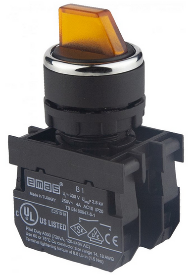 Переключатель B101SL32S 2-0-1 без фиксации (2НО) желтый EMAS