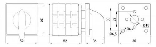 Пакетний перемикач LK16/4.322-ZP/45 щитовий, з передньою панеллю, 0-1-2, 16А