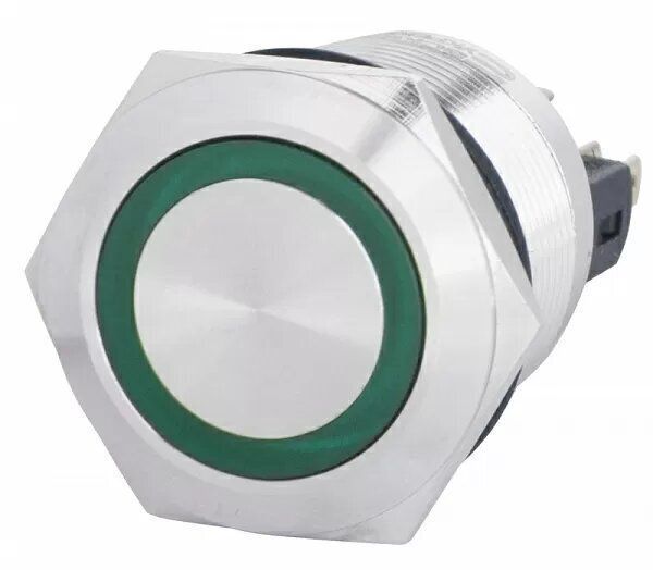 TYJ 22-271 Кнопка металева пласка з підсвічуванням, 1NO+1NC, зелена 220V.