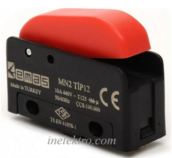 Міні-вимикач MN2TIP11 з червоною пластиковою клавішою (1НО) EMAS