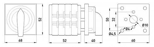 Пакетний перемикач LK16/4.322-ZК/45 щитовий, з передньою панеллю (під пломбування), 0-1-2, 16А