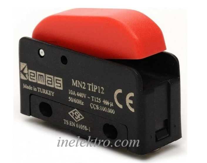 Міні-вимикач MN2TIP12 з червоною пластиковою клавішою (1НО+1Н3) EMAS